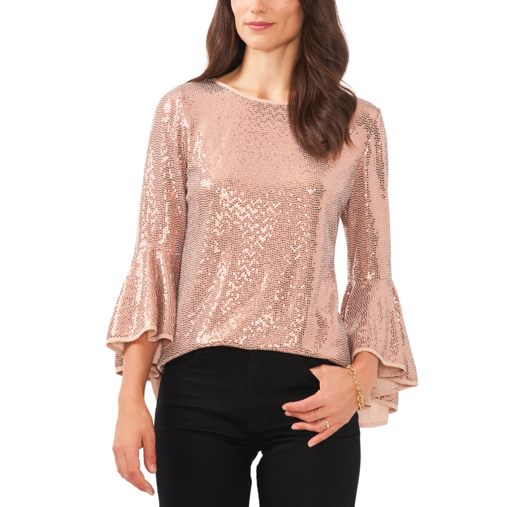 Vince Camuto Women Metallic Knit Flutter Sleeve Top Gold Size S